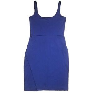Susana Monaco Blue Bodycon Medium Mini Dress Tank Asymmetrical Slit